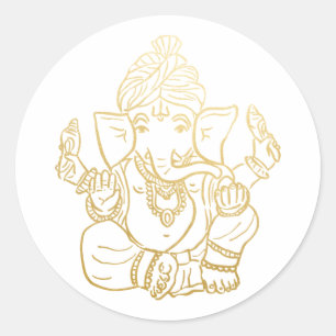 Adesivo Redondo Ganesh Festivo Dourado   Deus Indiano Ganpati