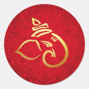 Adesivo Redondo Ganesh Festivo   Ganpati   Deus Indiano Damask Ver
