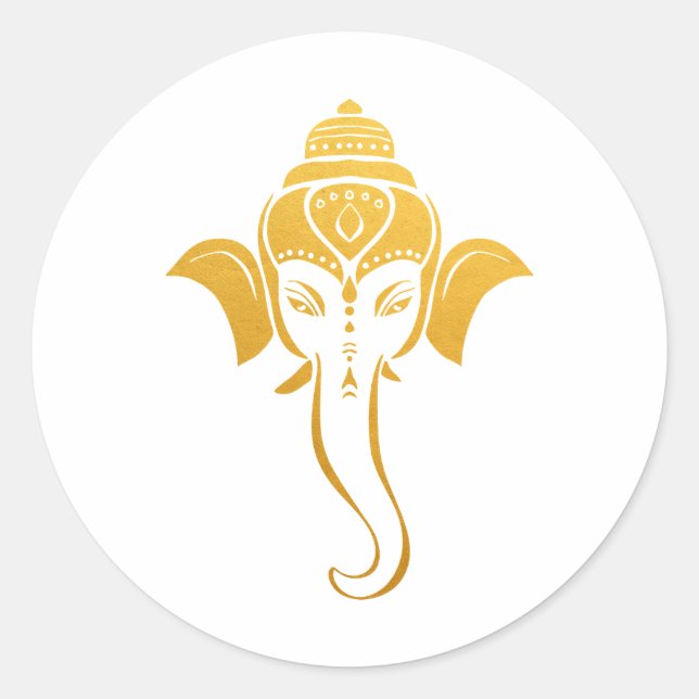 Adesivo Redondo Ganesha de Casamento Hindu Festivo Dourado | Deus  (Frente)
