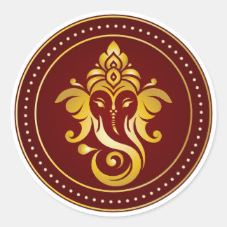 Adesivo Redondo Ganesha Dourado Desenho Decorativo Hindu Marrom