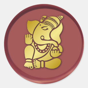Adesivo Redondo Ganesha dourado no selo vermelho da cera