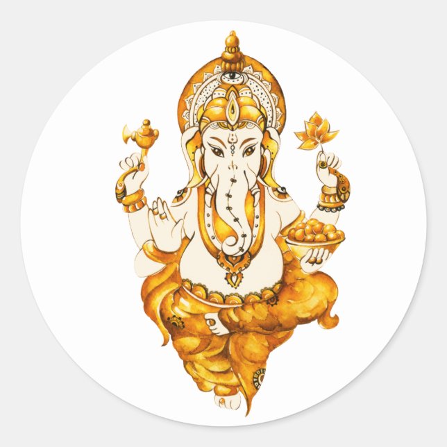 Adesivo Redondo Ganesha Dourado Sticker (Frente)