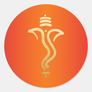 Adesivo Redondo Ganesha Festivo Dourado Laranja / Deus Indiano