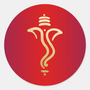 Adesivo Redondo Ganesha Festivo Dourado Vermelho/ Deus Indiano