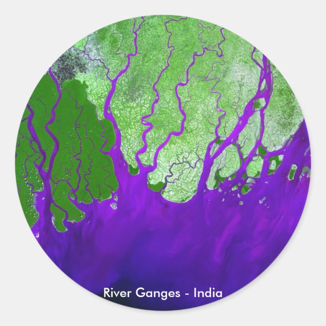 Adesivo Redondo Ganges River Delta Satellite Image - Índia (Frente)