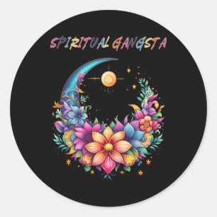 Adesivo Redondo Gangsta Espiritual Floral Lua Yoga Meditação Mand