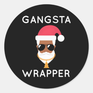 Adesivo Redondo Gangsta Wrapper African American Santa Claus