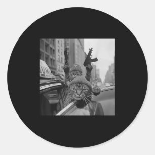 Adesivo Redondo Gângster Engraçado Cat Thug Meme Street Cats