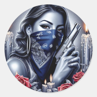 Adesivo Redondo Gangster Girl Hip Hop chicano art Design