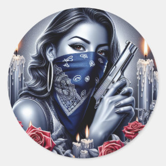 Adesivo Redondo Gangster Girl Hip Hop chicano art Design