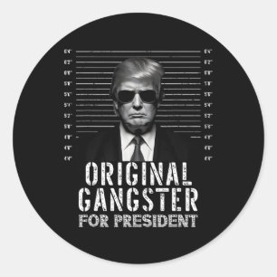 Adesivo Redondo Gangster Para O Presidente Donald Trump Mugshot