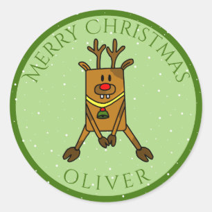 Adesivo Redondo Ganha-Presente do Nome do Criança de Natal Verde