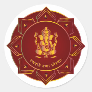Adesivo Redondo Ganpati Bappa Morya Ganesha Dourado 8 Diya Mandala