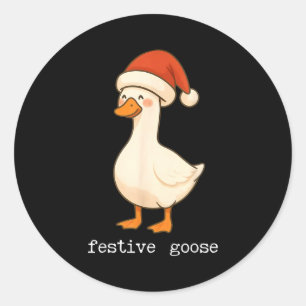 Adesivo Redondo Ganso Festivo E Alegre Chapéu De Papai Noel Luz De