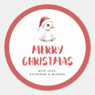 Adesivo Redondo Ganso Pato de Natal Personalizado em Aquarela