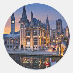Adesivo Redondo Gante, Bélgica pôr do sol