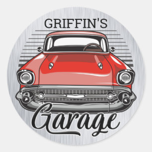Adesivo Redondo Garagem de Carro Clássico Retroativo do NOME Pers