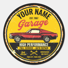 Adesivo Redondo Garagem de Carro Clássico Vermelho de Fastback 196