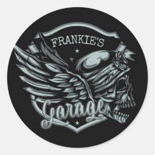 Adesivo Redondo Garagem de motocicleta de Biker Skull Wings
