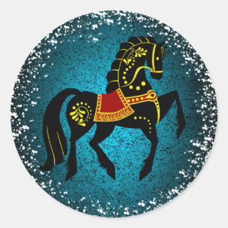 Adesivo Redondo Garanhão preto-do-povo-frísia/beleza,neve, azul