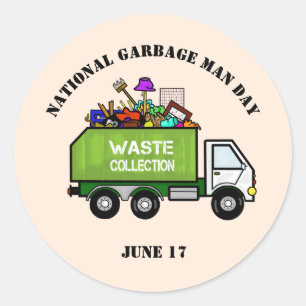 Adesivo Redondo Garbage Man Day Stickers with Garbage Truck