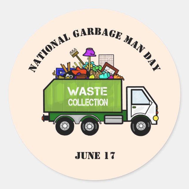 Adesivo Redondo Garbage Man Day Stickers with Garbage Truck (Frente)