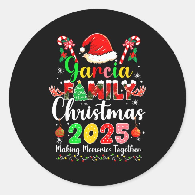 Adesivo Redondo Garcia Family Christmas 2025 Matching Santa Hat Xm (Frente)