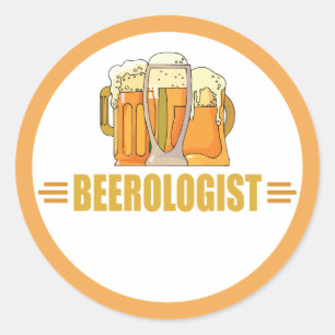 Adesivo Redondo Garçom de Cerveja Engraçado Beerologista Bar Pub S