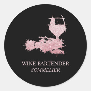 Adesivo Redondo Garçom de Vinho Sommelier Garçonete Dourado Rosa