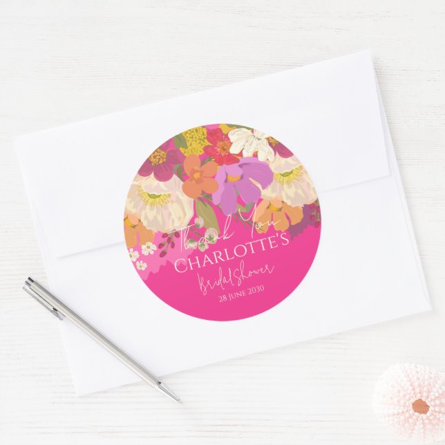Adesivo Redondo Garden Floral Pink Chá de panela Obrigado (Envelope)