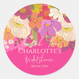 Adesivo Redondo Garden Floral Pink Chá de panela Obrigado
