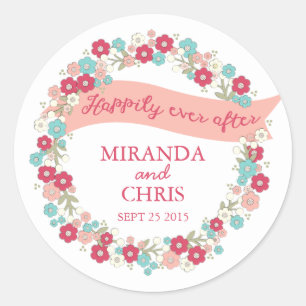 Adesivo Redondo Garden Love Wreath Personalised Wedker Sticker