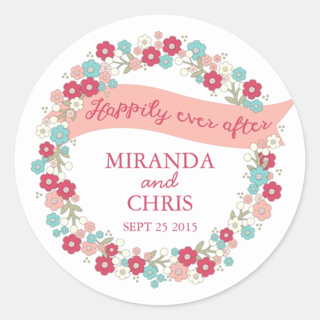 Adesivo Redondo Garden Love Wreath Personalised Wedker Sticker (Frente)