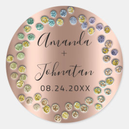 Adesivo Redondo Garden Skinny Nome simples Data Rosa Pontos Pretos