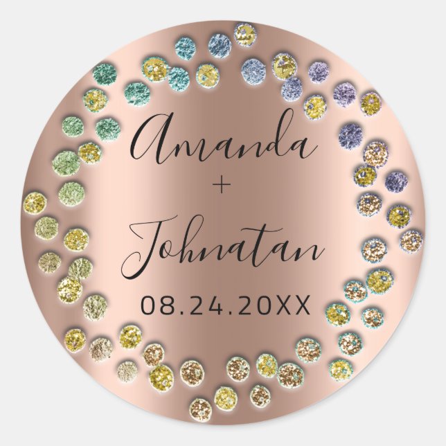 Adesivo Redondo Garden Skinny Nome simples Data Rosa Pontos Pretos (Frente)