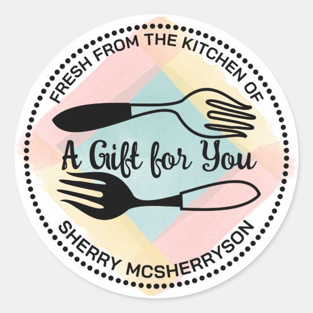 Adesivo Redondo Garfos aquarela da cozinha personalizada (Frente)