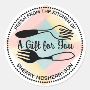 Adesivo Redondo Garfos aquarela da cozinha personalizada