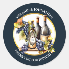 Adesivo Redondo Gargalos de vinho aquarela uvas monograma país