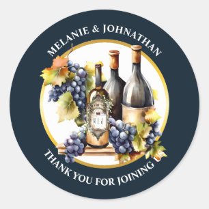 Adesivo Redondo Gargalos de vinho aquarela uvas monograma país