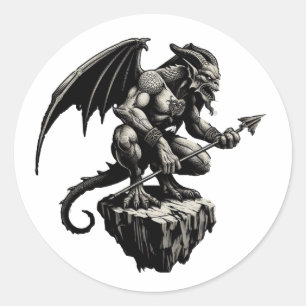 Adesivo Redondo Gargoyle sentado numa pedra