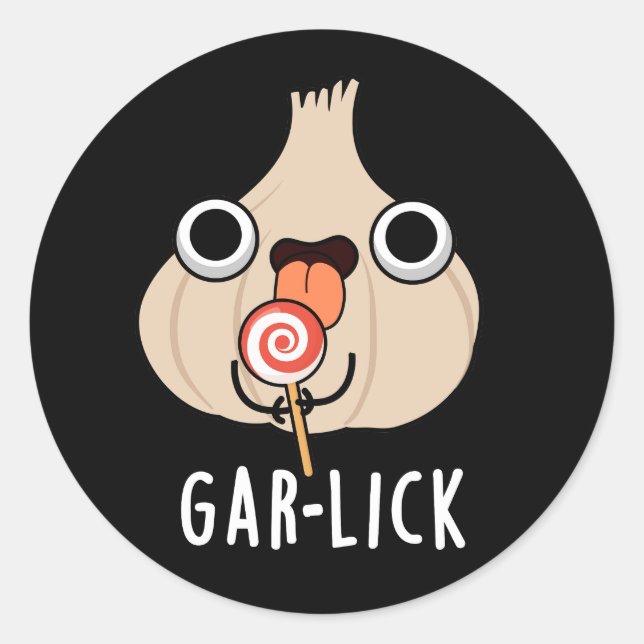 Adesivo Redondo Garlick Funny Garlic Herb Pun Dark BG (Frente)