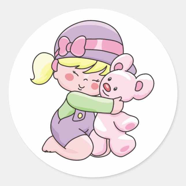 Adesivo Redondo Garota abraçando Camisetas e presentes (Frente)