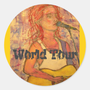 Adesivo Redondo Garota acústica do Tour mundial