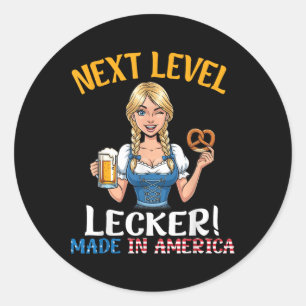 Adesivo Redondo Garota Alemã Beer Pretzel Palestrante De Próximo N