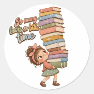 Adesivo Redondo Garota Amante de Livros Excêntricos Clipart, Garot