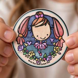 Adesivo Redondo Garota Bailarina Fofa Kawaii Dançarina de Ballet C