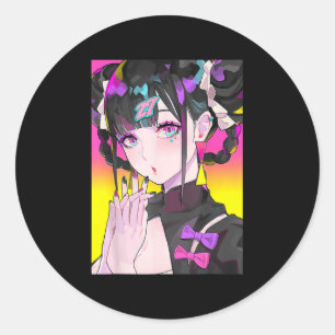 Adesivo Redondo Garota Bonita Anime Japonesa Animação Estética Tee