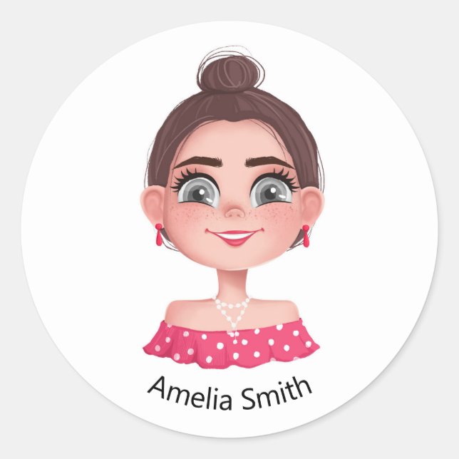 Adesivo Redondo garota bonita com olhos grandes (Frente)