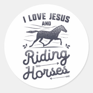 Adesivo Redondo Garota Cavaleira Eu Amo Jesus E Cavalos Andando