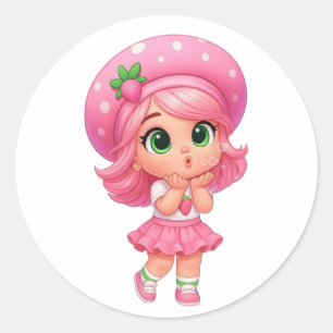 Adesivo Redondo Garota Chibi Kawaii de Morango